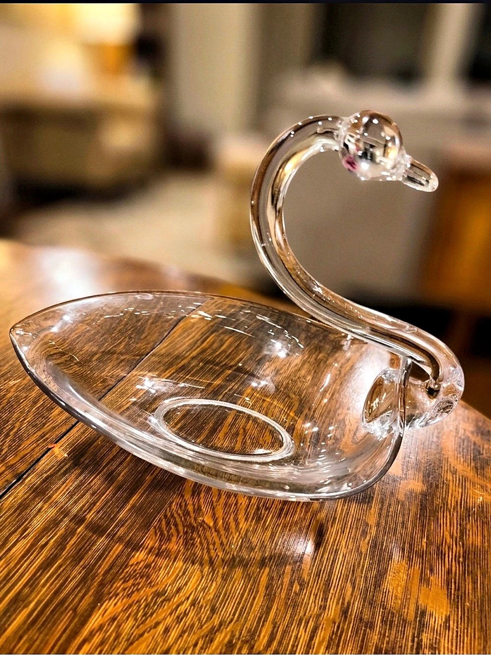 Vintage Duncan Miller Clear Glass Swan Trinket Dish